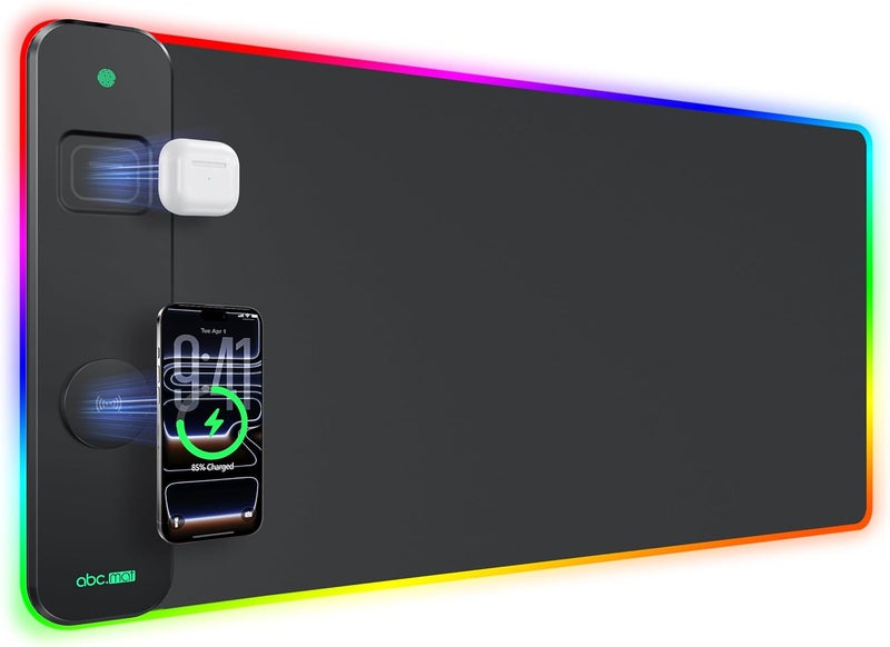 abc.mat 3-in-1 RGB Gaming Mouse Pad with Magnetic Wireless Charging, 31.5"x15.8" Large, 24 Light Effects, Non-Slip Base, Waterproof Ultra-Smooth Surface, No Adapter - Image 1